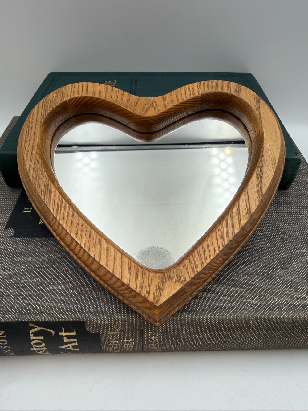Vintage Country Wooden Heart Mirror Wall Decor Cottage Core 7”